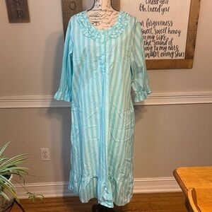 TwinBoat Aqua Striped Ruffle Floor Length Nightgown